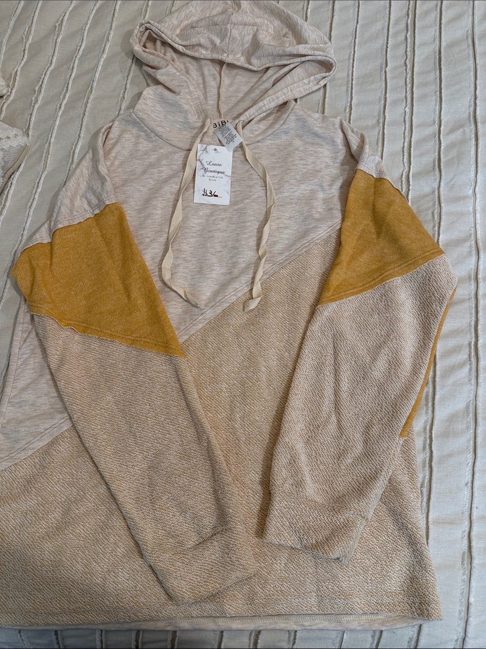 BiBi Beige and Mustard Colorblock Hooded Sweater